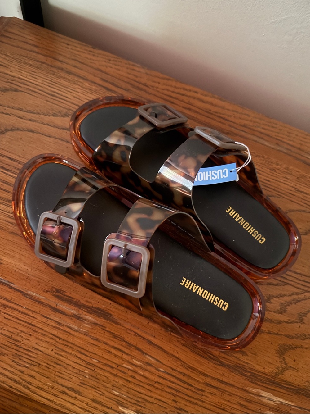 Cushionaire Tortoiseshell Double Buckle Slide Sandals - Brown Tortoise